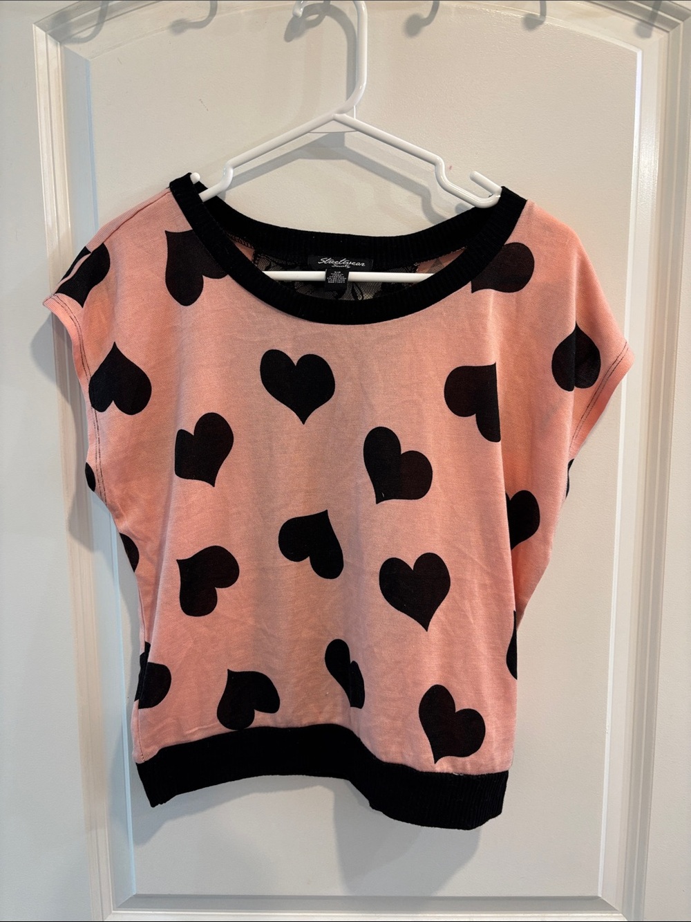 Streetwear Society Pink Top with Black Hearts